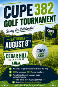 CUPE382 Golf Tournament August 8th @ Cedar Hill Golf Course